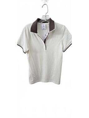 Puma Off White Golf Shirt with Brown Ribbed Collar and Sleeve Trim